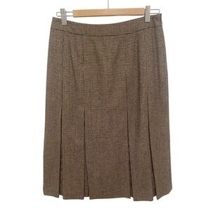 Brooks Brothers Pleated Skirt Brown Houndstooth Wool Blend Silk Lined size 4